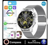 (silver, Silicone+Leather+Milan) 4 Smart Watch Men Watch 4 Pro Amoled Hd Screen Bluetooth Call Nfc Health Monitoring Smartwatch 2024 New Watch