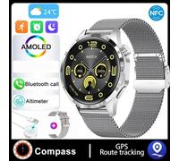 (silver, Silicone strap + Milan) 4 Smart Watch Men Watch 4 Pro Amoled Hd Screen Bluetooth Call Nfc Health Monitoring Smartwatch 2024 New Watch