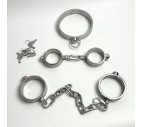 Silver Simple Press Lock Stainless Steel Wrist Ankle Neck Trap Male and Female Multiple Selection Restraint Device Adult Sex Toy Multiple Combinations (3pcs, Female)