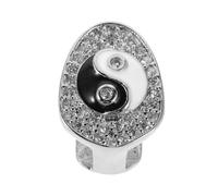 Silver Single Tooth Grill with Full Crystal Taiji Bagua Design | Copper and Crystal Build, Easy Dress up Accent, for Adult Teeth at Costume Parties
