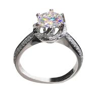 Silver Six Clawing Rhinestone Rings Women Fashion Full Diamond Zircon Ring Ladies Jewelry Diamond Rings for Women Size 6 10 Trendy Acrylic Rings (Silver, 9)