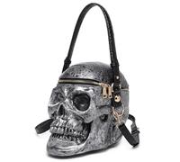 Silver Skull Crossbody Bag, Unique Weird PVC Novelty Shoulder Purse, Gothic Horror Handbag for Women & Men, Halloween Costume Parties, Festive Gatherings