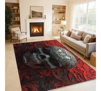 Silver Skull Floor Mat 40x60 cm, 3D Vintage Floral Rugs for Living Room Bedroom, Washable Non Slip Area Rugs, Pattern Small Carpet, Home Decor C23