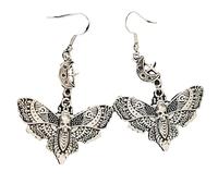 Silver Skull Moth Earrings for Women Punk Skull Butterfly Moth Earrings Goth Grunge Skull Moon Cross Moth Earrings, Metal, No Gemstone