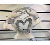 Silver Small Two Heart in Hands Sparkle Ornament Bling Crushed Diamond Gift | CRYSTALLIZED Small Two Heart in hands |Handmade Craft | Crushed Diamond Display | Gift Present for all occasion Home Decor