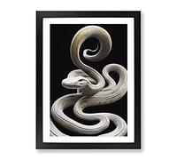 Silver Snake Framed Print | A2 Black Framed Wall Art | Ready to Hang | Modern Nature Picture | Living Room Bedroom Lounge Office
