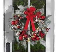 Silver Snowflake Christmas Wreath for Door Hanging - Festive Floral Decor Having Pine Cones Weather-Resistant Plastic Cloth Layout 35 Cm / 40 Cm Green Red Silver(40CM)