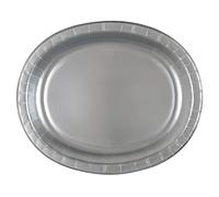 Silver Solid Oval Paper Plates (30cm) Pack of 8 - Elegant & Durable Dinnerware for Parties, Events, and Everyday Use