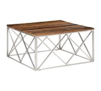 vidaXL Coffee Table Silver Stainless Steel and Solid Sleeper Wood, Silver