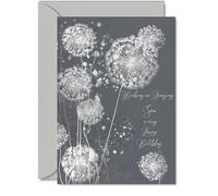 Silver Son Birthday Card - Shimmering Dandelions - Happy Birthday Card for Son from Dad Mum, 5x7 Inch Silver Elegant and Modern Bday Greeting Cards