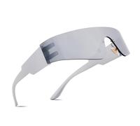 Silver Space-Age Visor Glasses - Sleek One-Piece Mirror Lens Sunglasses (Unisex)