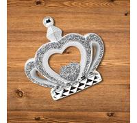 Silver Sparkle Bling Handmade Crushed Diamond Heart Crown Ornament 20x20cm Wall Art - Crystal Effect Display Sign - Luxury Home Decoration Gift for All Occasions