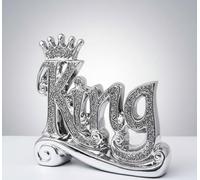 Silver Sparkle KING Shelf Sitter Ornament | Crushed Diamond Bling Decorative Letter Block | Luxury Home Decor Gift (BB-257)