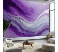 Silver Sparkle Marble Photo Wallpaper 300 x 210 cm Non-Woven Premium Fleece Wall Mural, Purple Bedroom Dining Room Kitchen Living Room Decoration Poster