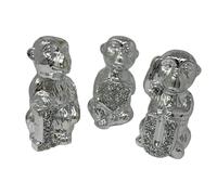 Silver Sparkle Ornament Bling Crushed Diamond Gift, Silver Hear-No, See-No, Speak-No Evil Monkeys Animal Statue, 10cm, Home Decor