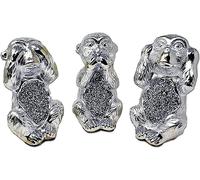 Silver Sparkle Ornament Bling Crushed Diamond Gift, Silver Hear-No, See-No, Speak-No Evil Monkeys Animal Statue, 10cm