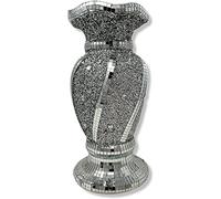 Silver Sparkle Ornament - Crushed Mirrored Flower Pot Vase with 30 CM Diamond Display and Floral Design