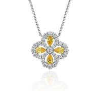 Silver Sparkling Pink Yellow Zircon High Carbon Diamond Four Leaf Pendant Necklace Fine Jewelry