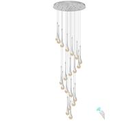 Silver Spiral Raindrop Crystal Chandelier,3000-6000K Dimmable Led Staircase Long Pendant Light,20-Light Chandeliers Ceiling Light for The Villa,Stairwells,Foyers Entrance,Adjustable 138''/350Cm