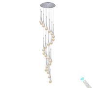 Silver Spiral Raindrop Crystal Chandelier,3000-6000K Dimmable Led Staircase Long Pendant Light,26-Light Chandeliers Ceiling Light for The Villa,Stairwells,Foyers Entrance,Adjustable 138''/350Cm