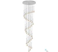 Silver Spiral Raindrop Crystal Chandelier,3000-6000K Dimmable Led Staircase Long Pendant Light,36-Light Chandeliers Ceiling Light for The Villa,Stairwells,Duplex Building,Adjustable 150''/388Cm
