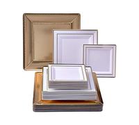 Silver Spoons DINNERWARE Set [20 Charger | 20 Dinner | 20 Side Plates] | Heavy Duty | Upscale Dining (Dazzling Square - Gold) 1826/SS