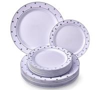 Silver Spoons Fancy 40 PC DINNERWARE Set | 20 Dinner Plates | 20 Side Plates | Heavyweight Dishes | Elegant Fine China Look | for Upscale Wedding and Dining (Dots- White/Silver) 1835-TT