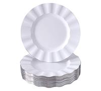 Silver Spoons Fancy Appetizer Plates | 20 pc | Heavy Duty Dishes | Elegant Fine China Look | Veil - White (8.75”) 1953/SS