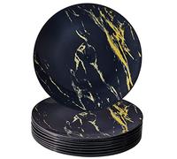 Silver Spoons Marble Design Disposable Dinner Plates for Party (10 Pc) Heavy Duty Disposable Dinner Set 10.25”, Fine Dining Plastic Dishes for Elegant China Look, s - Black/Gold