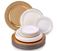 Silver Spoons Modern Elegant 60 PC DINNERWARE Set | Heavy Duty Dishes | 20 Chargers | 20 Dinner Plates | 20 Salad Plates | for Upscale Wedding and Dining | Golden Glare Collection, (1822/SS)