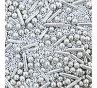 Silver Sprinkles luxury metallic mix edible cake decorations cupcake cake toppers pearls grey balls shiny balls pearls 100s 1000s rods Christmas silver goddess