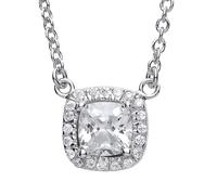 Silver Square Cushion CZ Halo Solitaire Charm Necklace 16 + 2inch - GVK157 Jewelco London White One Size