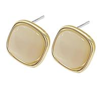 Silver Square Stud Earrings For Women, Minimalist Cushion-Cut Opal White Crystal, Hypoallergenic Post For Sensitive Ears