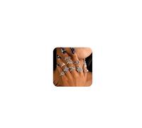 Silver Stackable Goth Rings for Women Punk Skull, Bat, Spider Web Snake, Spider, Butterfly, Red Heart, Rose,Cross,Blood Drop, Knuckle Open Rings Set Halloween Cool Jewelry Accessories Costume Gifts