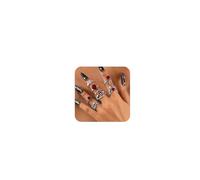 Silver Stackable Goth Rings for Women Punk Skull, Bat, Spider Web Snake, Spider, Butterfly, Red Heart, Rose,Cross,Blood Drop, Knuckle Open Rings Set Halloween Cool Jewelry Accessories Costume Gifts