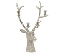 Silver Stag Head Candle Holder | Statement Deer Antler Candelabra | Silver Metal 4 Candles Candlestick Centerpiece - 60cm