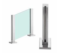 Silver Stainless Steel Deck Glass Railing Post - Square Brushed Finish Balustrade for Garden Fencing, Platform, Loft & Hallway with Clamp Rail, Wood/Concrete Support