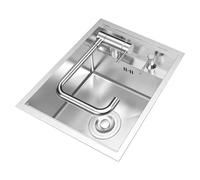 Silver Stainless Steel Drop-in Bar Sink - RV Mini Invisible Sink with Folding Faucet & Cover, Compact Kitchen Studio Balcony Restaurant Dish Washing Basin