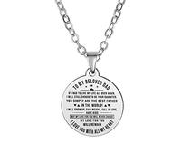 Silver Stainless Steel Pendant Necklace, Dog Necklace Pendant Round to My Beloved Dad Mens Necklace