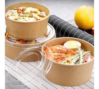 Silver Star 100 X 25oz/750ml Disposable Bowls with Lids for Cold Foods Freezer & Microwave Safe Takeaway Kraft Containers for Business and Restaurant