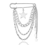 Silver Star Brooch Pin Chain Safety Y2k Decorative Pins for Clothes Bags Shawl Pin Brooch for Women Lapel Coat Retro Brooch Pins for Women Girls Sweater Vintage Star Pin for Shawl Lapel Pin Y2k