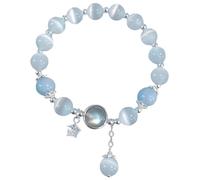 Silver Star Cat'S Eye And Moonstone Bracelet, 5.9In Length, 0.3In Beads, Perfect For Day Or Night Wear