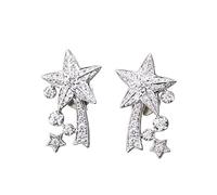 Silver Star Dangle Earrings for Women Micro Paved CZ Shooting Star Drop Earrings Dainty Celestial Stackable Ear Jewelry with Silver Post Ideal for Romantic Daily Wear