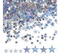 Silver Star Glitter Confetti Metallic for Table, Silver Star Confetti for Birthday Table Decoration, Glitters Sequins Stars Confettis for Party Wedding Festival Decoration (60g)