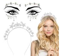 Silver Star Headband & Rhinestone Glitter for Women & Girls - Sparkly Hair Band for Carnival, Halloween, Birthday, Parties - Reusable Self-Adhesive Gem Accessories