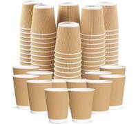 Silver Star Paper Cups - 16oz/500ml, Pack of 100, Ripple Walls, Leak-Proof Disposable Coffee Cups for Hot Drinks - Eco-Friendly Biodegradable Cups for Home, Office, Parties & Events