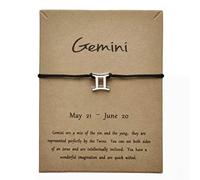 Silver Star Sign Black Rope Pendant Bracelet - Gemini (21st May - 21st June) - Zodiac Constellation Horoscope Celestial Astrology Jewellery - Women Men Gift