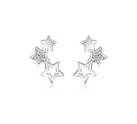 Silver Star Stud Earrings for Women, Triple Star Climber Earrings with Cubic Zirconia, Cartilage Sleeper Crawler Stars Earrings