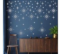Silver Star Wall Stickers Retro Starburst Wall Decals Peel and Stick for Bedroom Living Room Decor Ceiling Stars Atomic Mid Century Wall Art Murals Modern Viny Wall Decal for Nursery Kids Room
