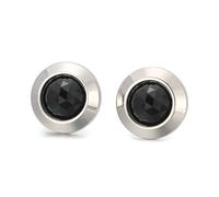 Silver Statement Earring, Minimalist Stud Earrings for Women with Black Round Shape Cubic Zirconia Stainless Steel
